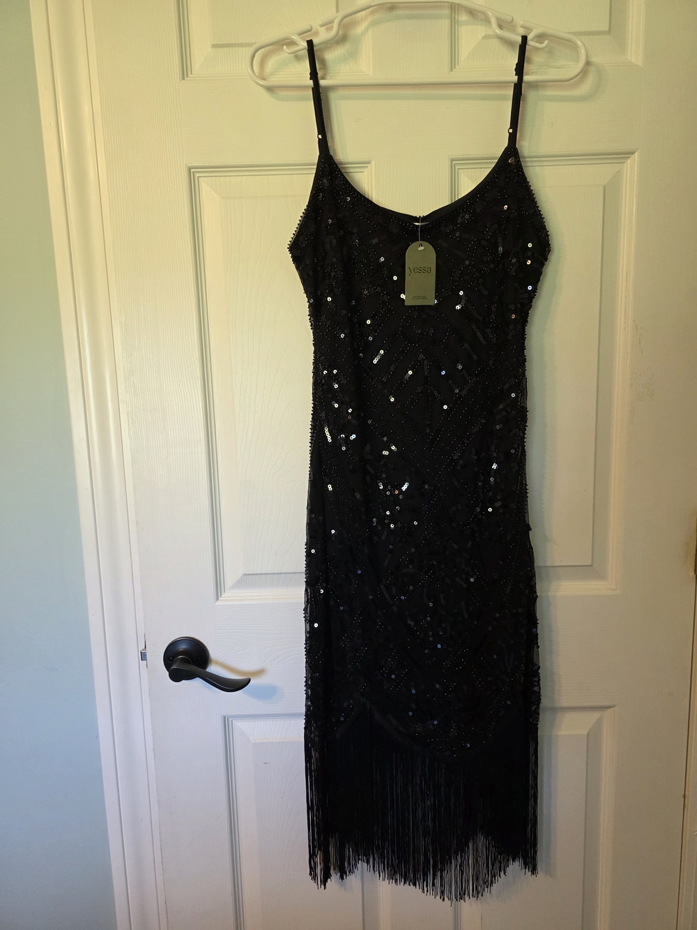Black Beaded Fringe Midi Slip Dress